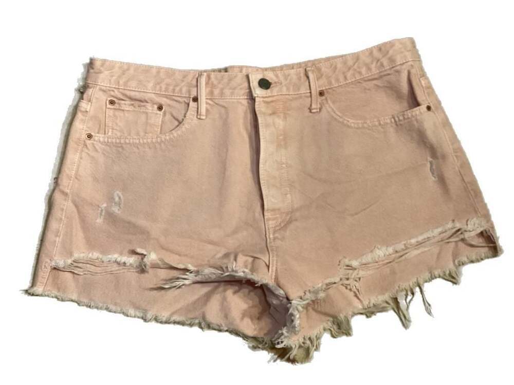 GRLFRND Cindy High-Rise Distressed Denim Shorts in Pink